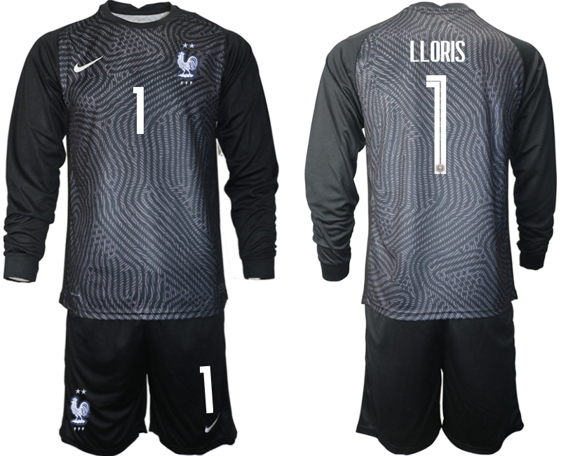 Men 2021 European Cup France black Long sleeve goalkeeper #1 Soccer Jersey->france jersey->Soccer Country Jersey